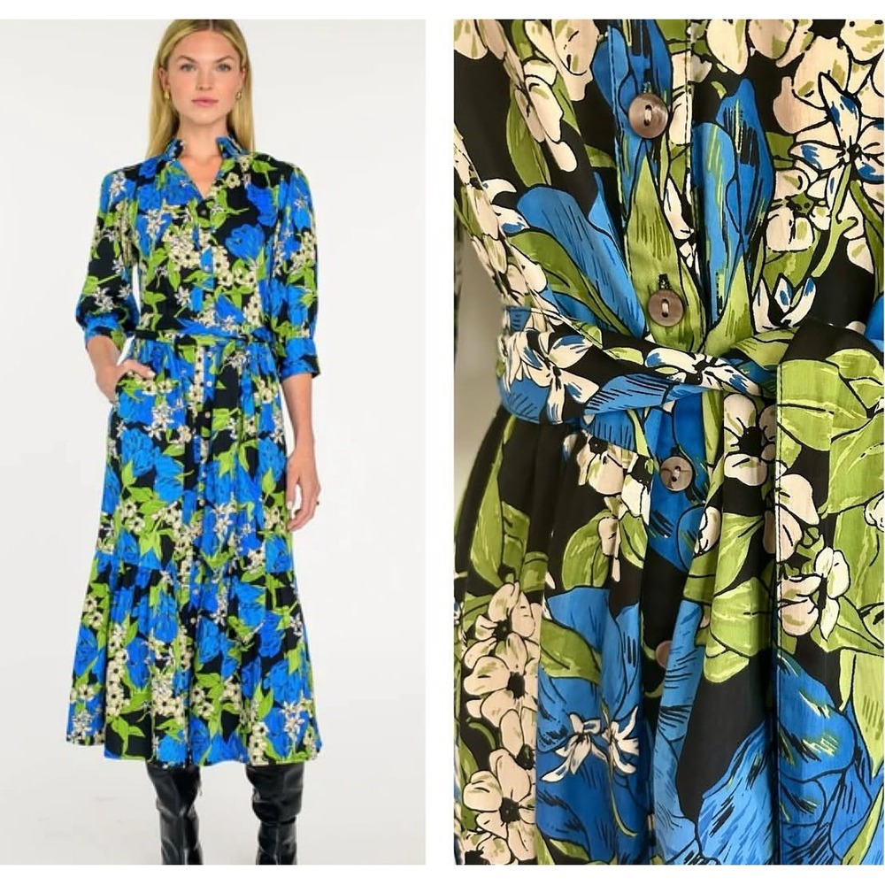 Elizabeth James The Label Floral  Pearl Buttons Bonnie Dress XL NWT $350 RETAIL‎